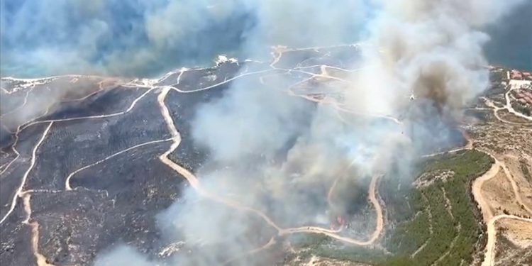 Çeşme’de orman yangını rüzgarın etkisiyle hızla yayılıyor… Bazı evler tahliye edildi