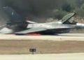 Yunanistan’da acil iniş yapan F-16 savaş uçağı alev aldı
