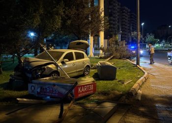 Otomobil önce ağacı ikiye böldü, ardından parka daldı