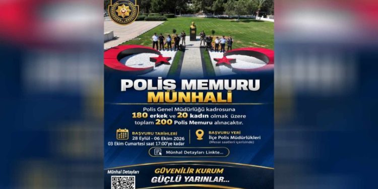 Polis Genel Müdürlüğü’nden 180 erkek 20 kadın polis memuru için münhal ilanı